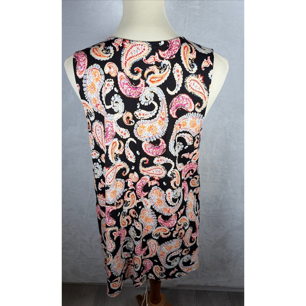 J. Jill Womens Medium Paisley Sleeveless Knit Tunic Top Black Pink Orange - Picture 4 of 9